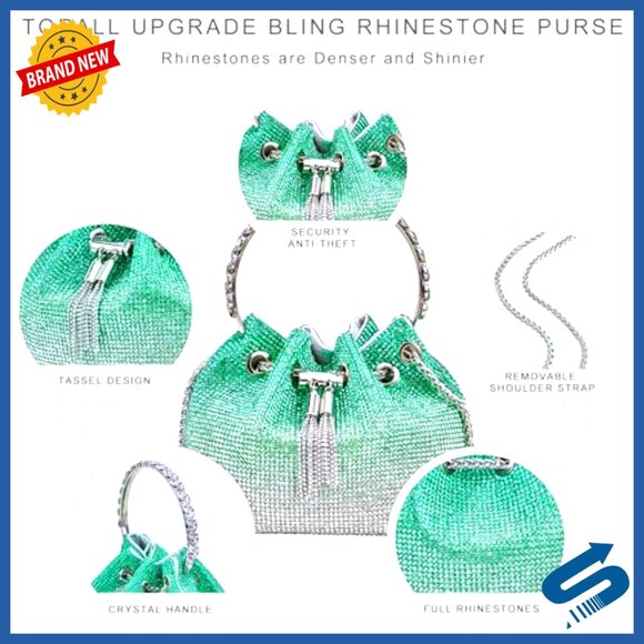 Rhinestone Evening Clutch with Removable Strap, Sparkly Silver Purse for Parties
